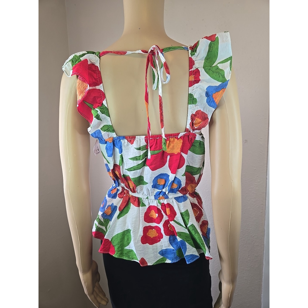 Skies are Blue Women's White Floral The Picnic Rffle Peplum Top Size Small - Picture 5 of 10